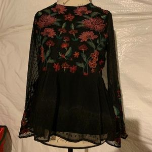 AE Black Lace And Floral Top